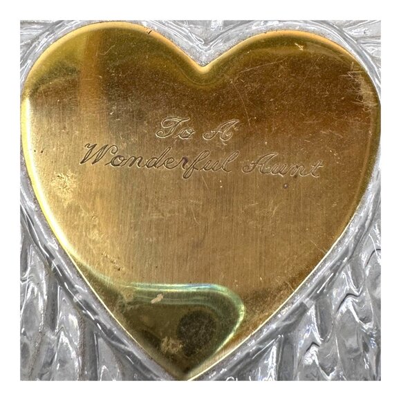 Heart Shaped Crystal Trinket Dish Box Gold Engraved To A Great Aunt Gift Vintage - Picture 8 of 12